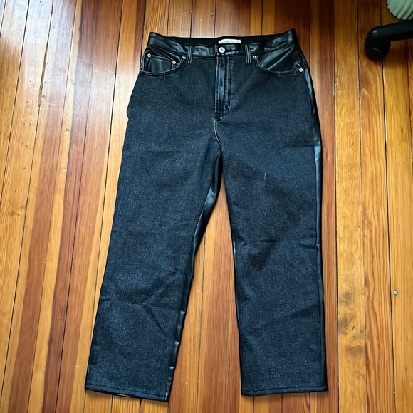 Abercrombie & Fitch Denim - Abercrombie & Fitch Black Ankle Straight Ultra High Rise Leather Paneled Jeans